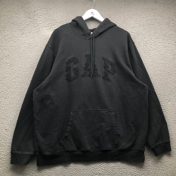 GAP Sweatshirt Hoodie Mens XXL Long Sleeve Drawstring Pocket Embroidered Black - Picture 1 of 5